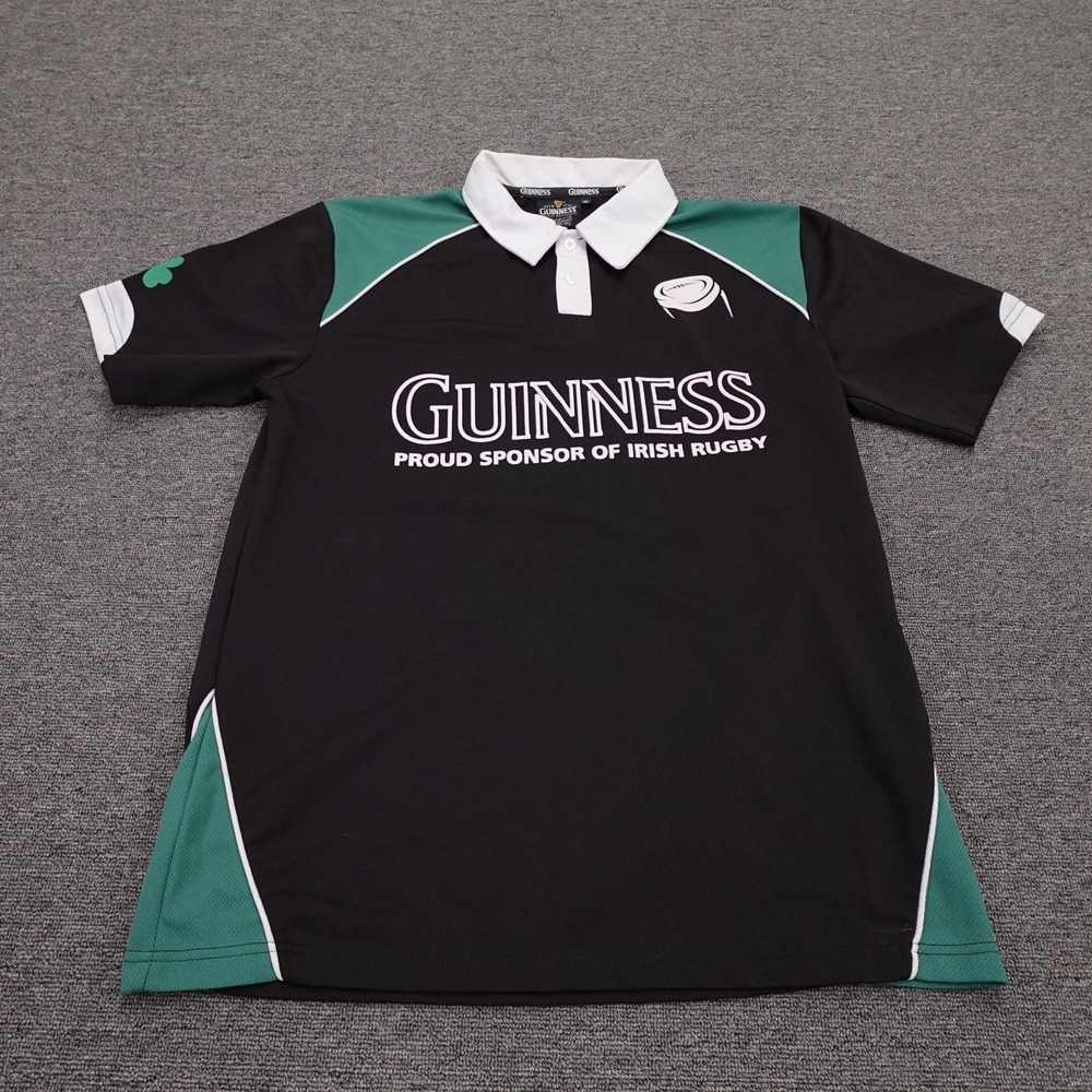 Guinness Polo Shirt Mens XL Black Irish Rugby Green Collared